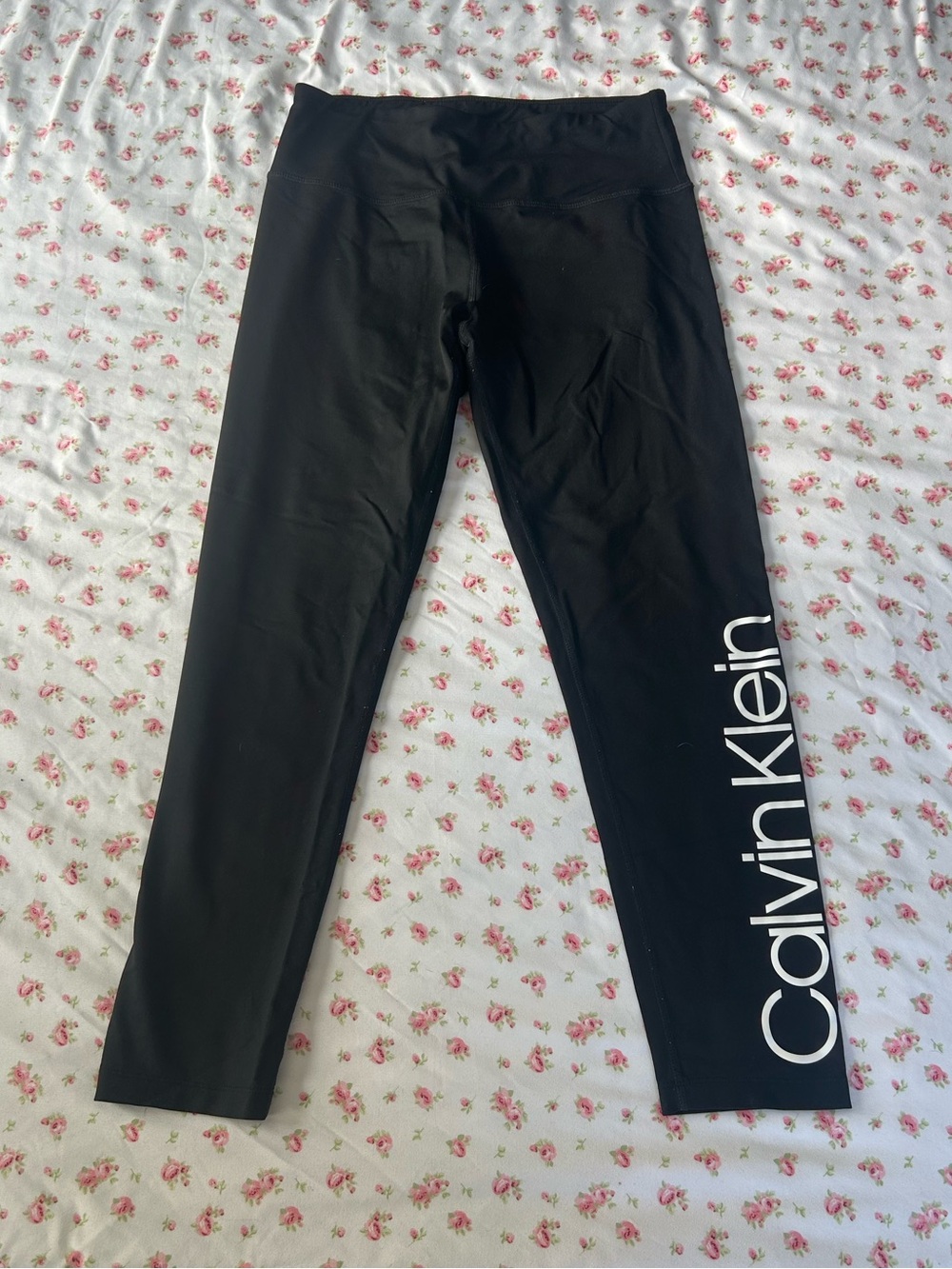 CALVIN KLEIN Black Leggings with White Side Logo - Kids